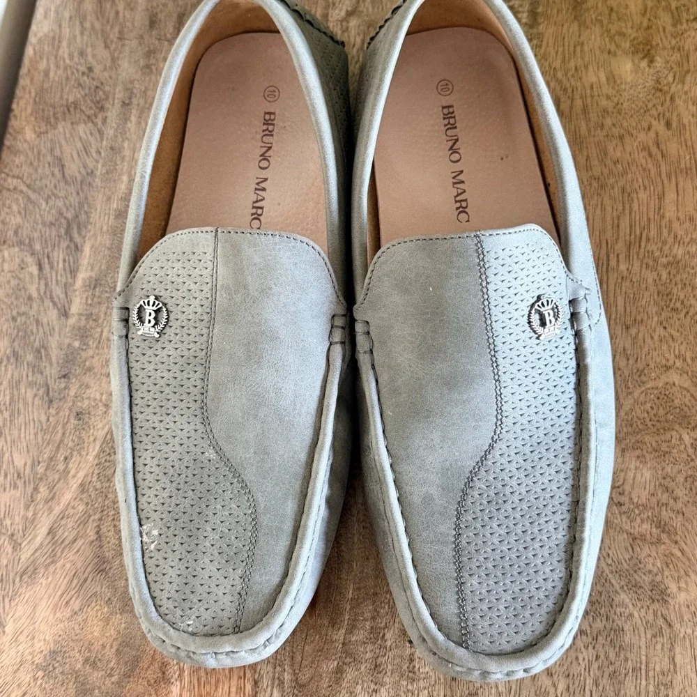 Bruno Marc Driving Loafers Men Size 10 Gray Perforated Slip On Casual‎ Shoes